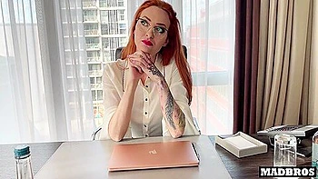 A Trapped Redhead Boss Gets Her Ass Fucked In The Office By Two French Black Guys!!!