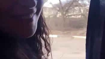 Brunette Public Blowjob and Cum in Mouth in Public Transport