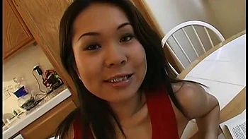First time asian gets her pussy slammed on the kitchen table