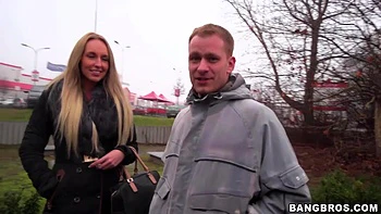 Hot blonde slut fucks in public