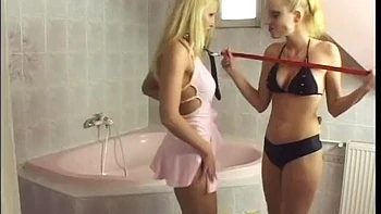 Fat clit blonde washes her pussy for a suck, lesbo