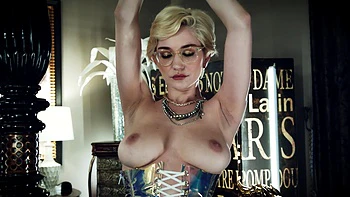 Short-haired blonde Madison rides her man’s huge cock