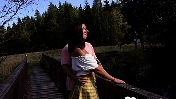 Gf deepthroats my dick on the bridge