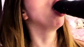 Hot damsel gargles and blows fake penis - best fuck-fest