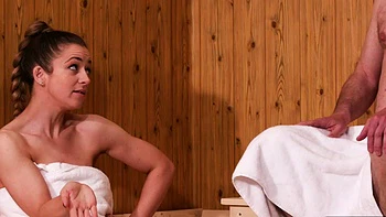 Naughty skinny blonde teasing old guy