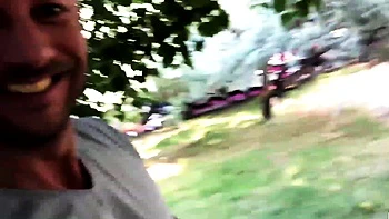 Victoria Pure sucks a cock in a park in Budapest