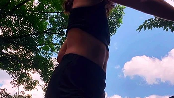 Sexy blonde babe Vega Vixen hot solo masturbation outdoors