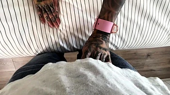 POV blowjob footjob handjob with Karla Kush eating cum