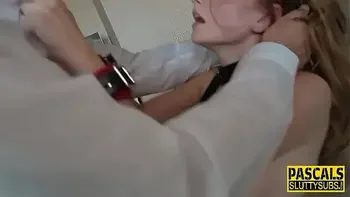 Hot bdsm babe throating dick