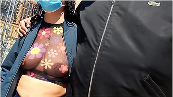 Quaratine Errand Run With Wife In See Through Leggings And See Thru Shirt