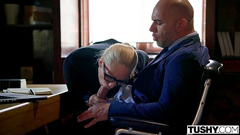 The hot secretary Aj Applegate gets fucked hard by her boss on the bed