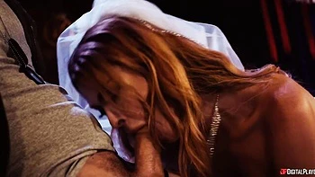 Slutty as hell redhead bride Elly Clutch fucked at the bar stand