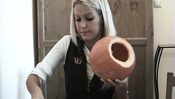 Gorgeous blonde Sophie Moone is making a nice Halloween pumpkin