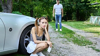 Gorgeous outdoor fuck by the car with a busty model Little Chloe