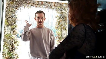 Sexy redhead chick Mia Stone screwed by two gigantic sausages