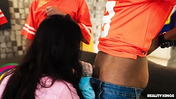 Astonishing long-legged brunette Violet Ray likes dick-riding so much