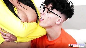 An awesome busty brunette Anissa Kate is jumping on a huge dick