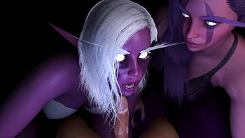 Two Purple Elves double blowjob: 3D Porn