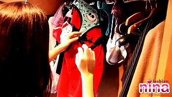 Lesbo Nina strips then gets dressed in the closest