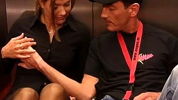 Sex in elevator: Blowjob, Fansly  Brunette Porn