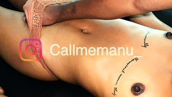 Small titted brunette teen fingering on the bed