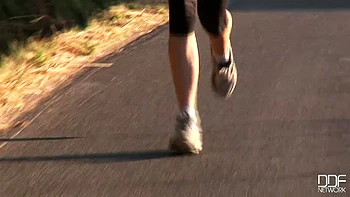 Running with her shapely legs