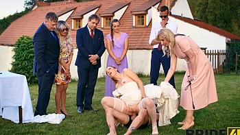 A hot bride is getting fucked outdoors by her lover