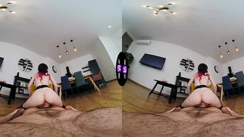 Hot brunette teen Luna Lynx rides huge cock in vr with amazing view