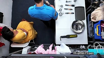 Obedient housewife milks security guard after getting caught stealing supplies