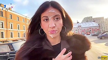 Public Cumwalk With Stranger For Money. Huge Jism On Face, Slut