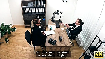 Loan4k featuring Jennifer Mendez and Stanley Johnson's sex toy testing scene