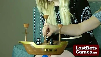 Blonde Teen Threesome Game: Krystal Orchid & Anneliese Snow Strip & Load Boat After Lost Bet