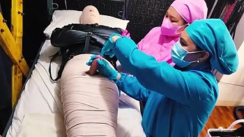 Nurse DominaFireOfficial Mummifies Patient & Fingers His Cock Sounding For Cum - Medical BDSM Bondage