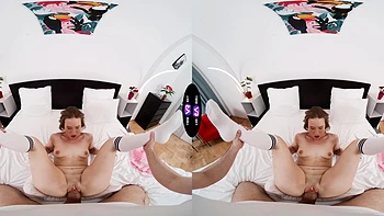 Petite teen Alice Klay rides a big cock in stunning vr quality