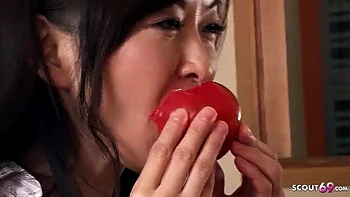Japanese Mature Wife Nymphomaniac Seduces Old Worker for Blowjob and Facial Cum