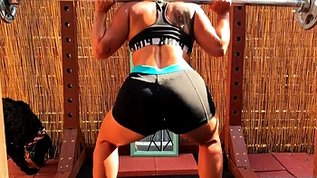 Lewd brunette ashley storm jerks big cock outdoor