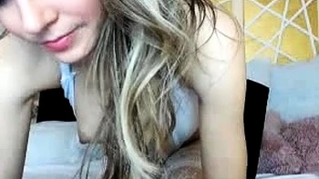 Close up with teen blonde sex doll rubbing her cunt