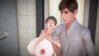 Boy fucks a sexy cougar with giant boobs in the shower : 3D Hentai