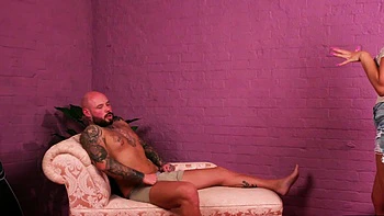 Bigtitted voyeur teasing lucky wanker