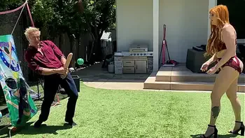 Big Ass Redhead Milf Plays Dick Ball With Step Son's Huge White Cock