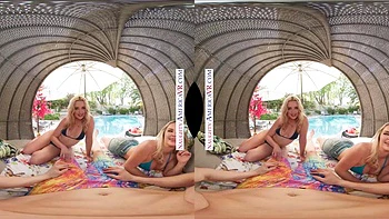 Vic gruesa y su amiga australiana Charlie follan a tres junto a la piscina