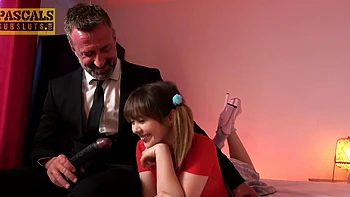 Tiny brunette Cherry English gets fucked with toys hard