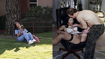 Infirmière sexy suce et chevauche en levrette