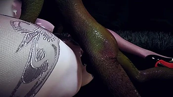 3D Asiatische BBW MILF erlebt erstes Monster-Dreier