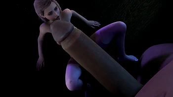 Chica rubia de dibujos chupando polla gigante