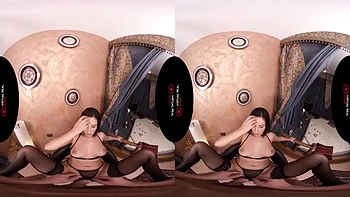 Brune en VR baisée : pipe, cowgirl et levrette