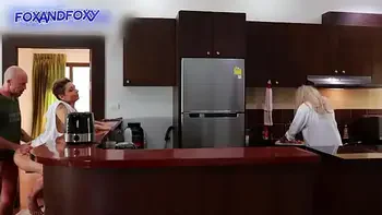 Almost caught surprise anal creampie ass fucking close to mother-in-law cooking breakfast