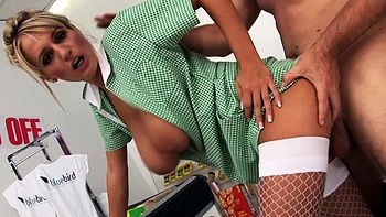 Hardcore Foursome with Blonde Big-Boobs in Stockings