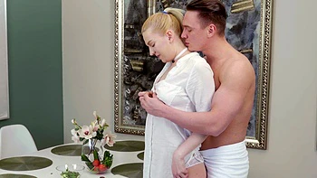 Avrora White rides big cock moaning on the sofa