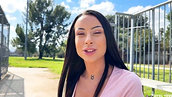 Brunette Cara Mella drenched in facial cumshot